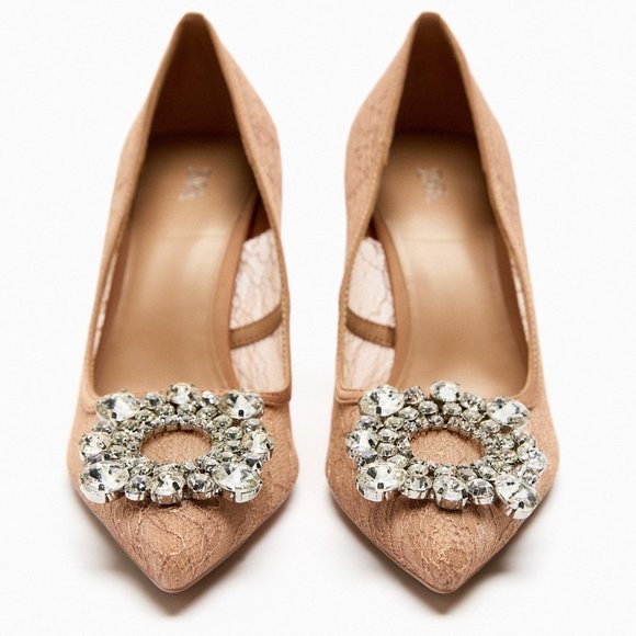 BLOGGER'S FAVE! Zara Lace Embellished High Heeled Shoes NWT